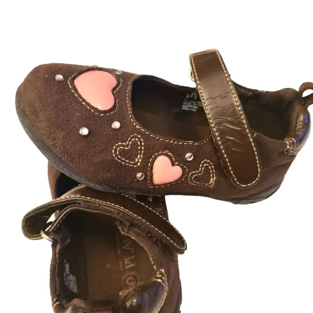 Children's Place Shoes Mary Jane's  sz‎ 5 Brown Suede Pink Hearts NEW